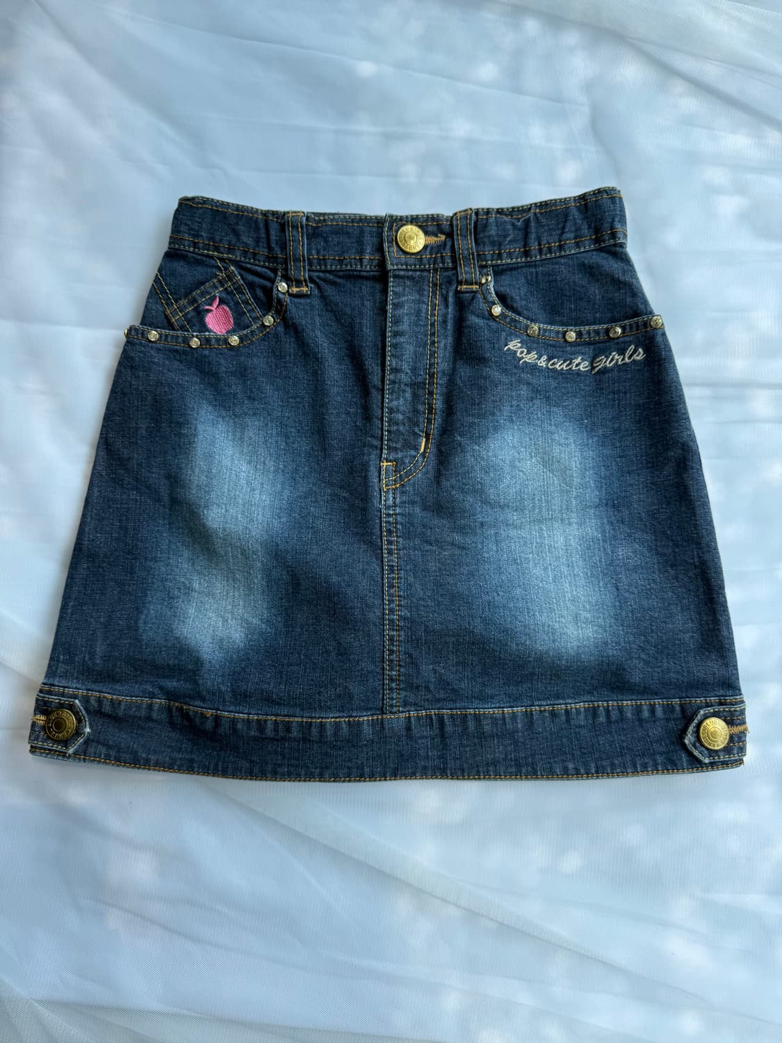 블루엔젤 큐빅 비즈라인 데님스커트 상품이미지2