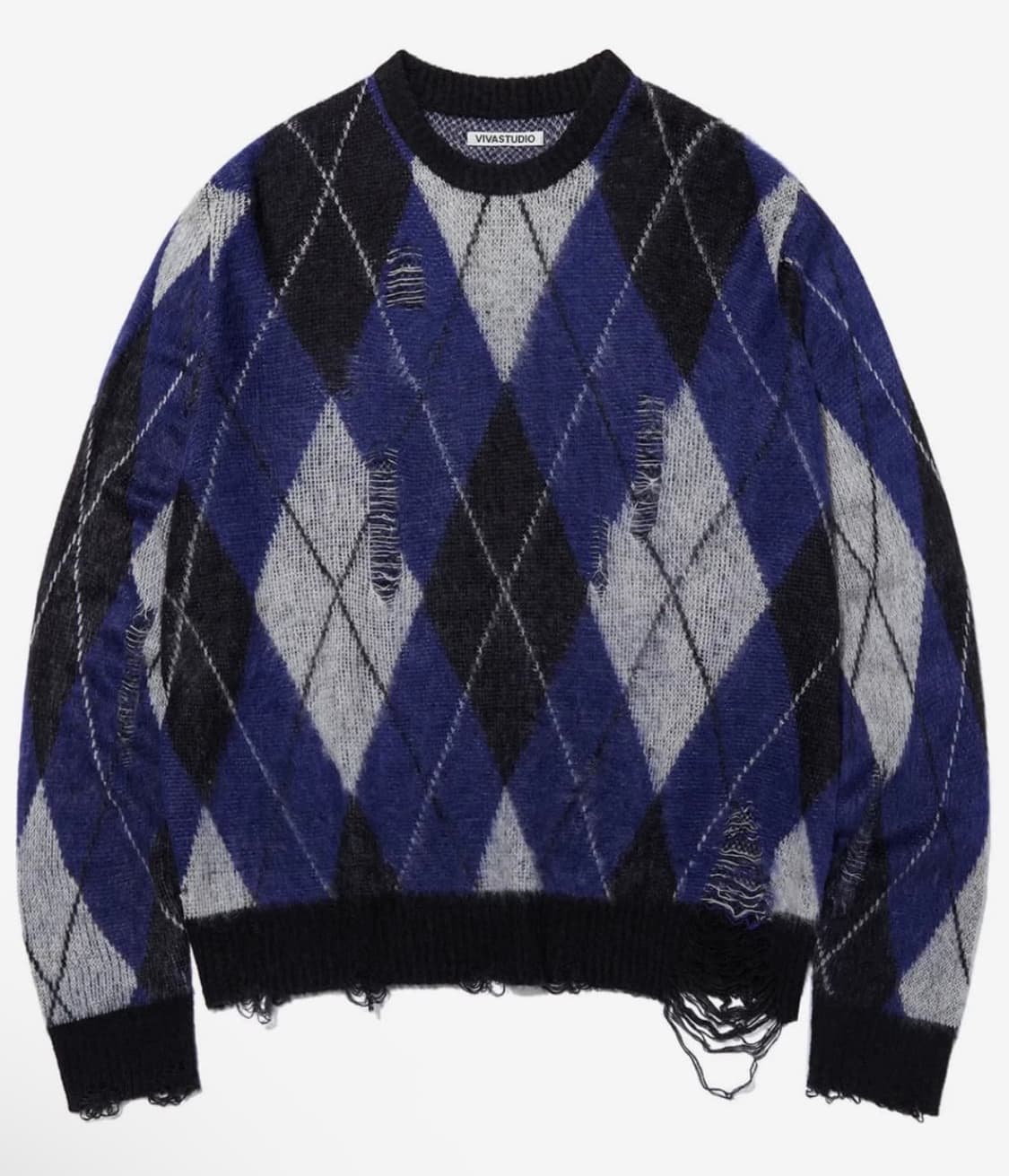 비바스튜디오 데미지 아가일 니트 BLUE M사이즈 상품이미지2