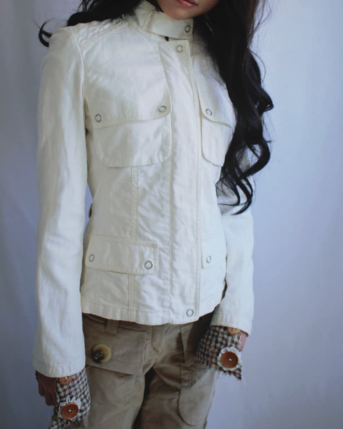 White-ivory biker panel cotton jacket 상품이미지1
