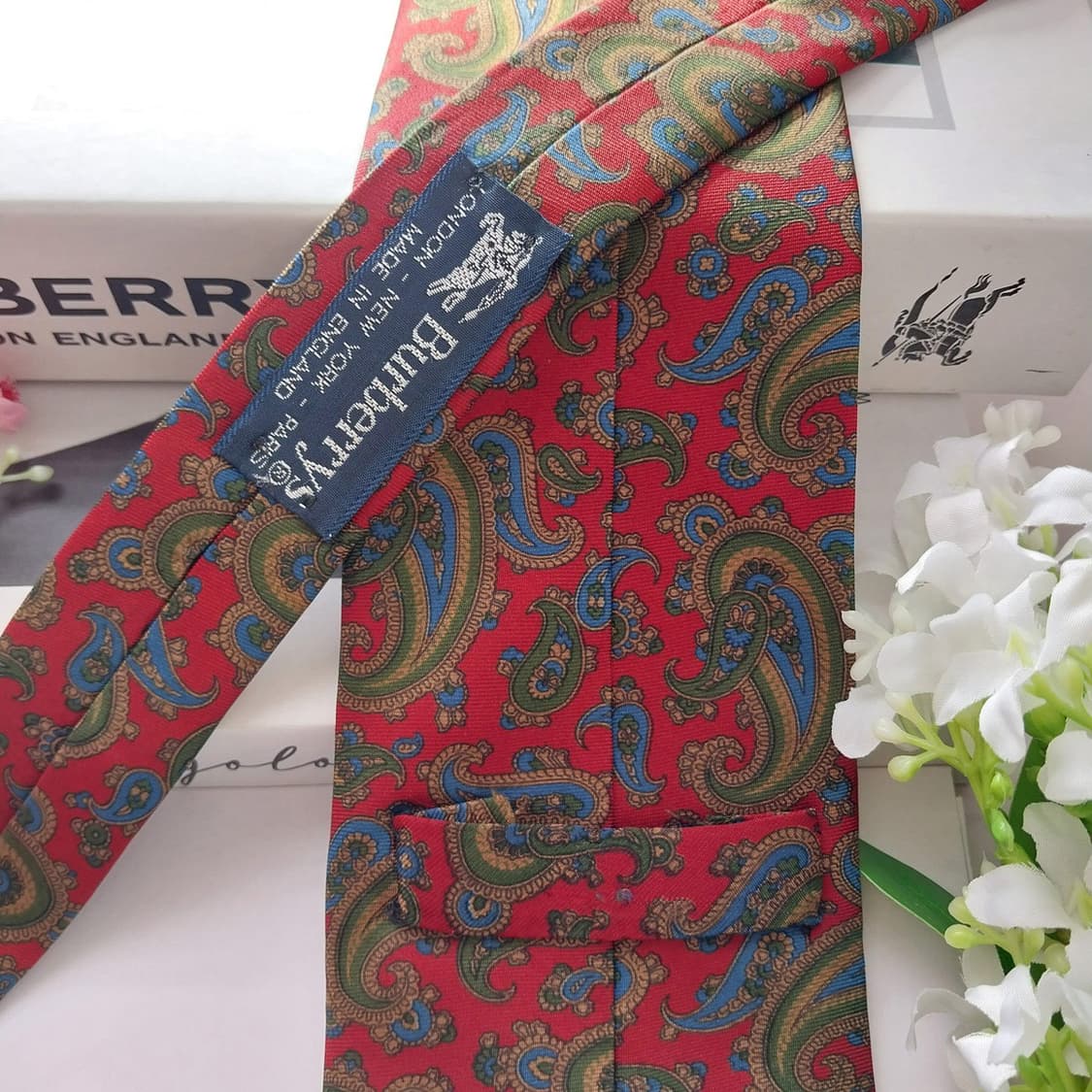 버버리 실크 레드 페이즐리 넥타이 9.5cm A+등급 K1969 상품이미지9