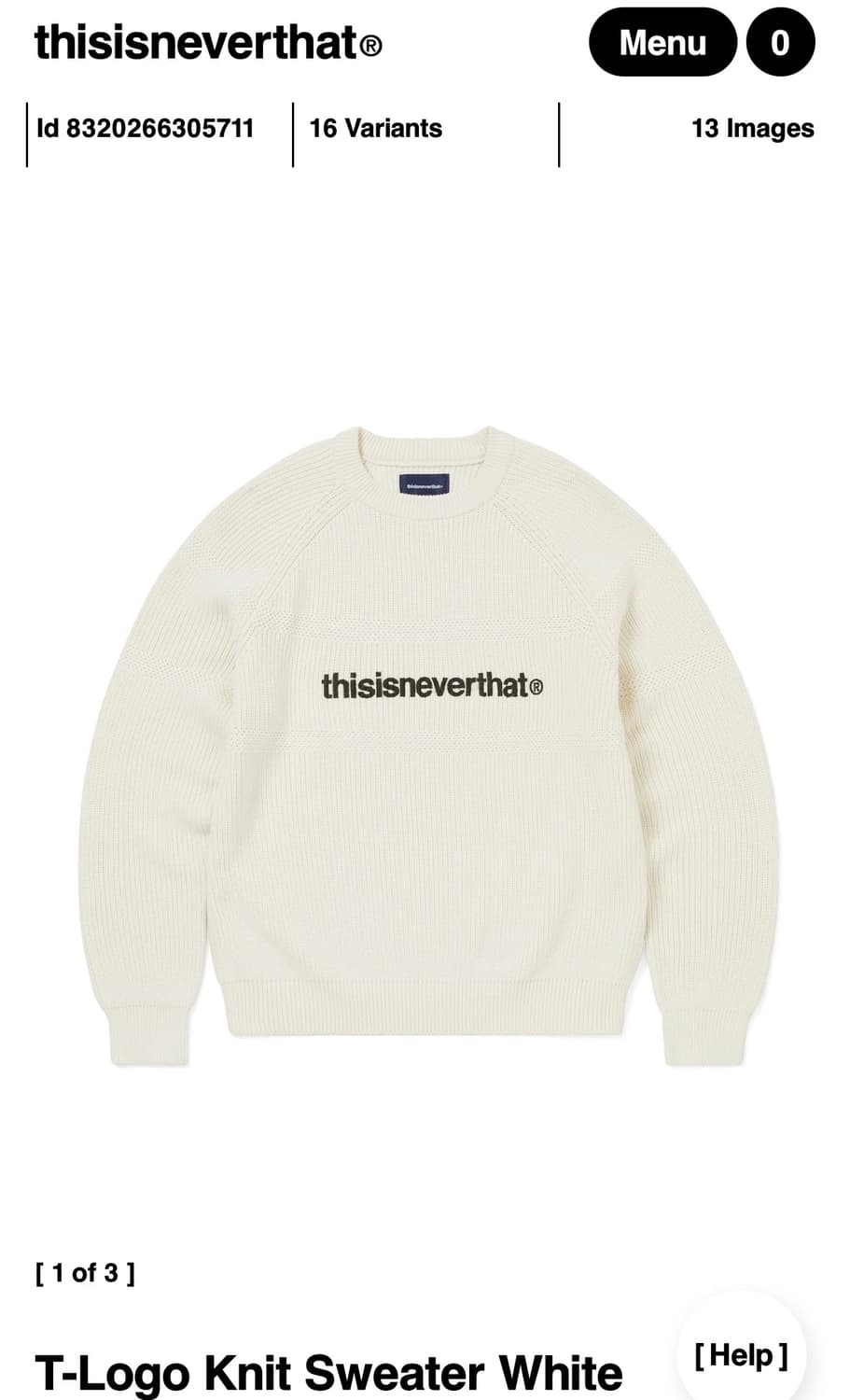 디스이즈네버댓) T-Logo Knit Sweater WH S 상품이미지1
