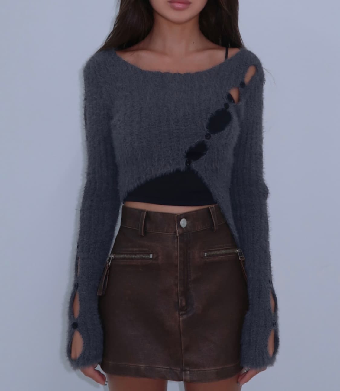 위위미유 언발란스 슬릿 니트 상품이미지1