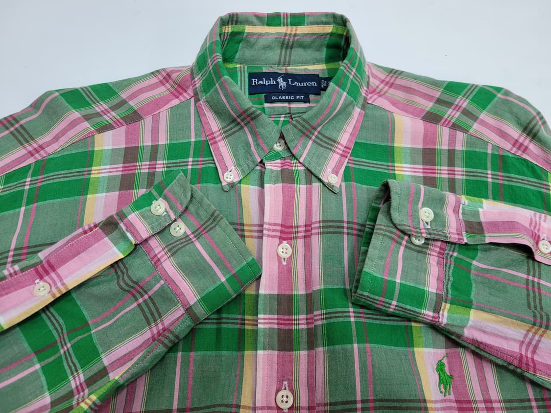 POLO 폴로 랄프로렌 클레식핏 체크 셔츠 / 남 15 M 그린 핑크
 상품이미지3