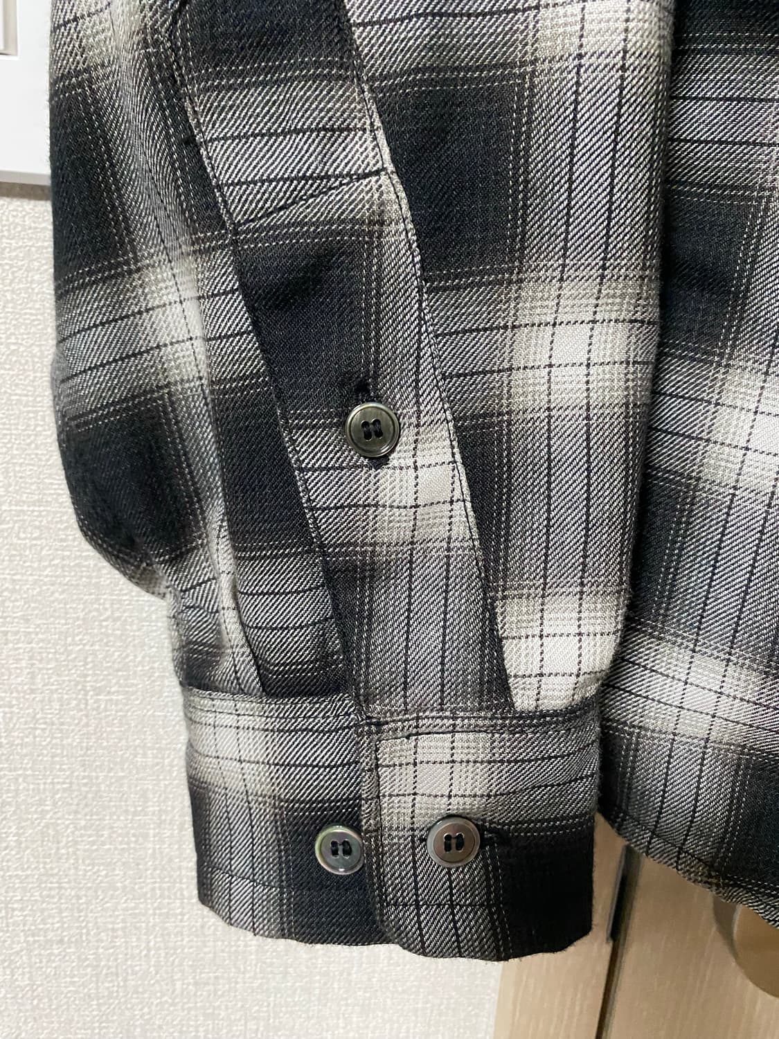 [3] 폴리테루 루즈드 체크 셔츠 블랙 화이트 재패니즈 패브릭 상품이미지3