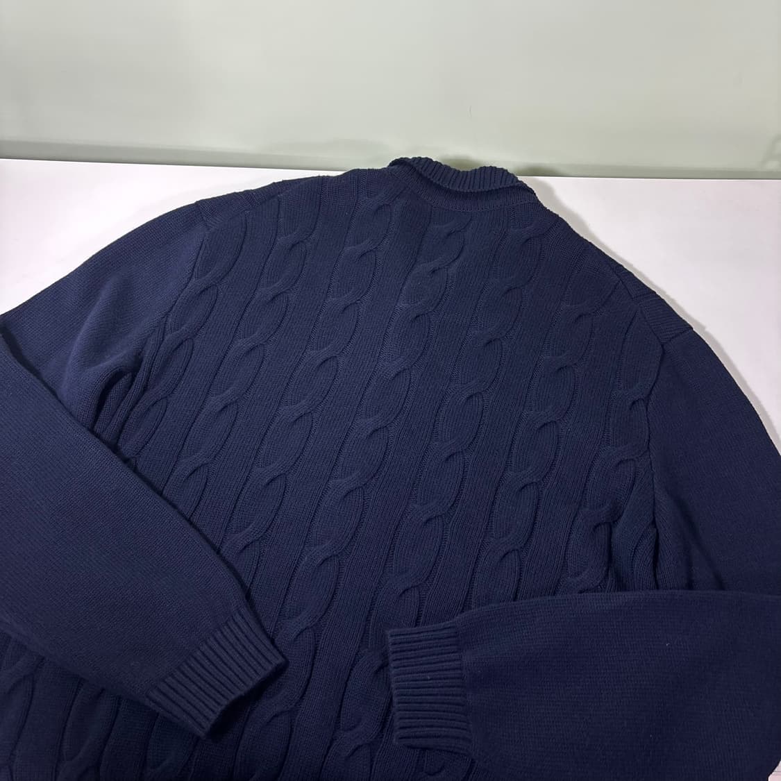 XL 빈폴 네이비 기본로고 카라넥 꽈배기가디건 상품이미지3