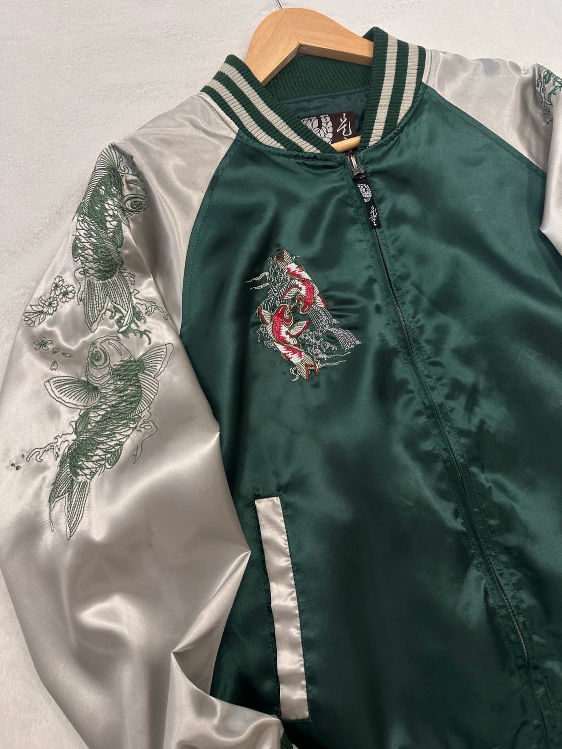 (L)JPN 비단잉어 고퀄 자수 스카잔 딥그린 상품이미지4