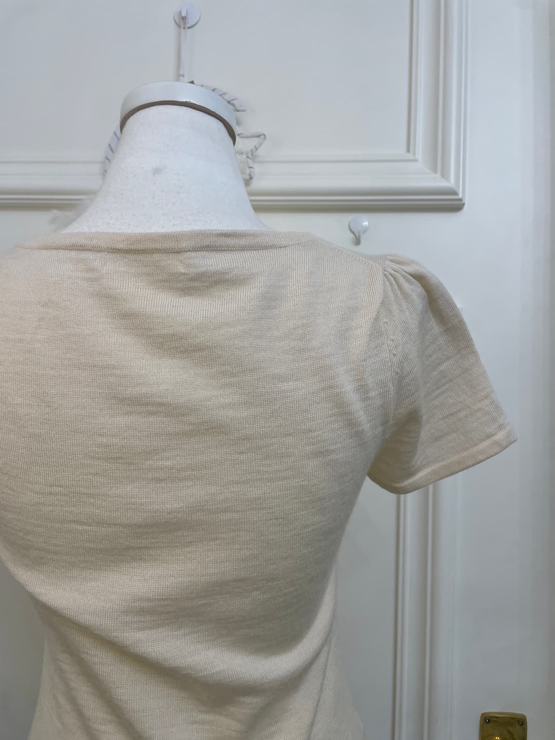 beige bust pleats puff basic knit top 상품이미지5