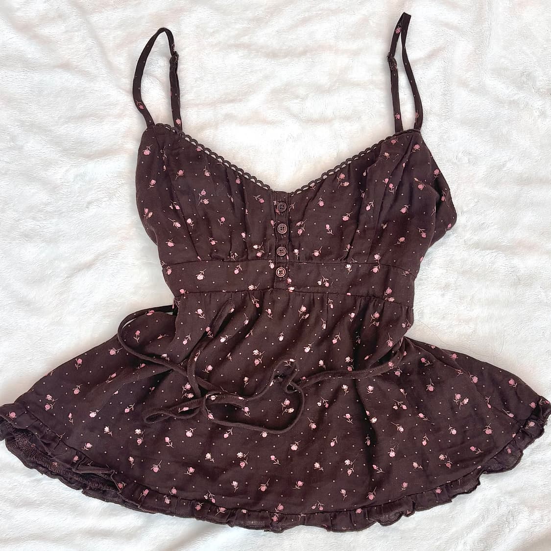 홀리스터 핑크 잔꽃 브라운 슬리브리스 로걀탑 상품이미지1