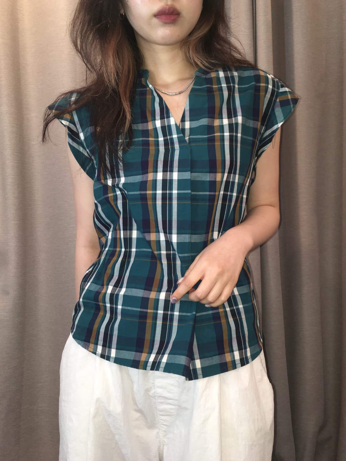 일본빈티지 민트 체크블라우스 상품이미지7