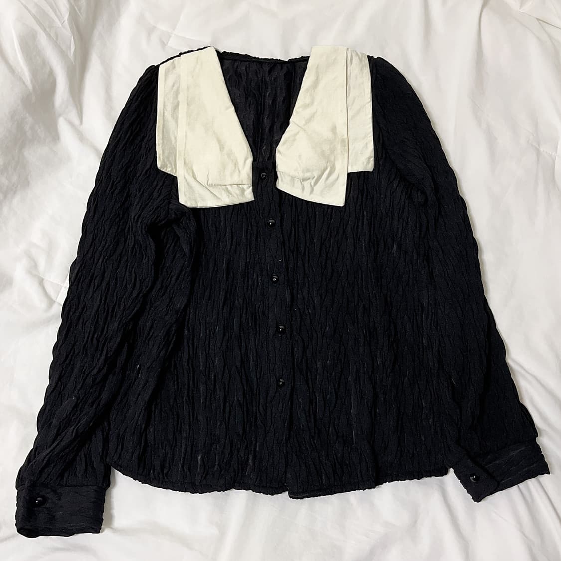 빈티지 ) 화이트카라 포인트 블랙블라우스 상품이미지2