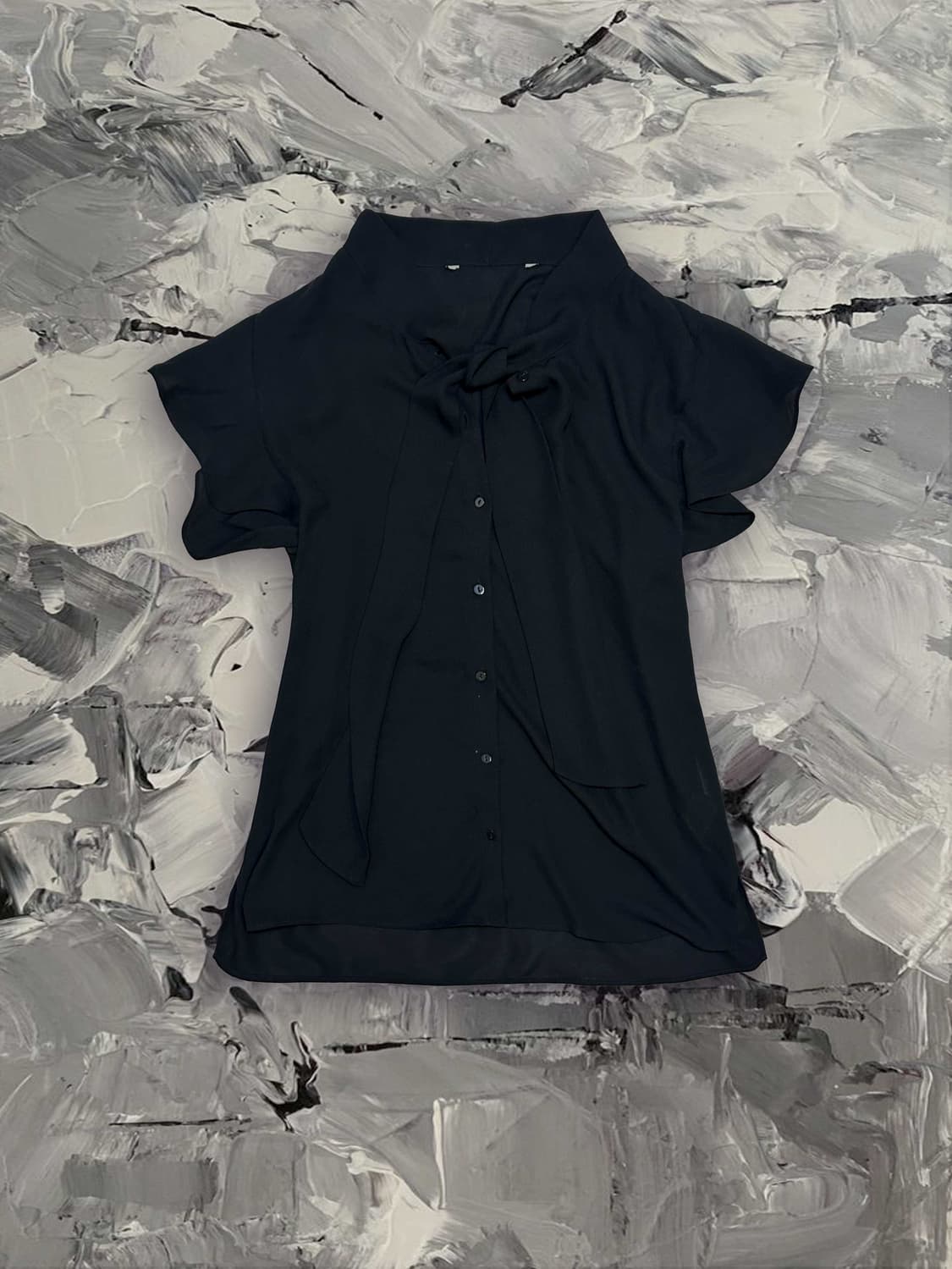 고딕 블랙 리본 반팔 블라우스 상품이미지1