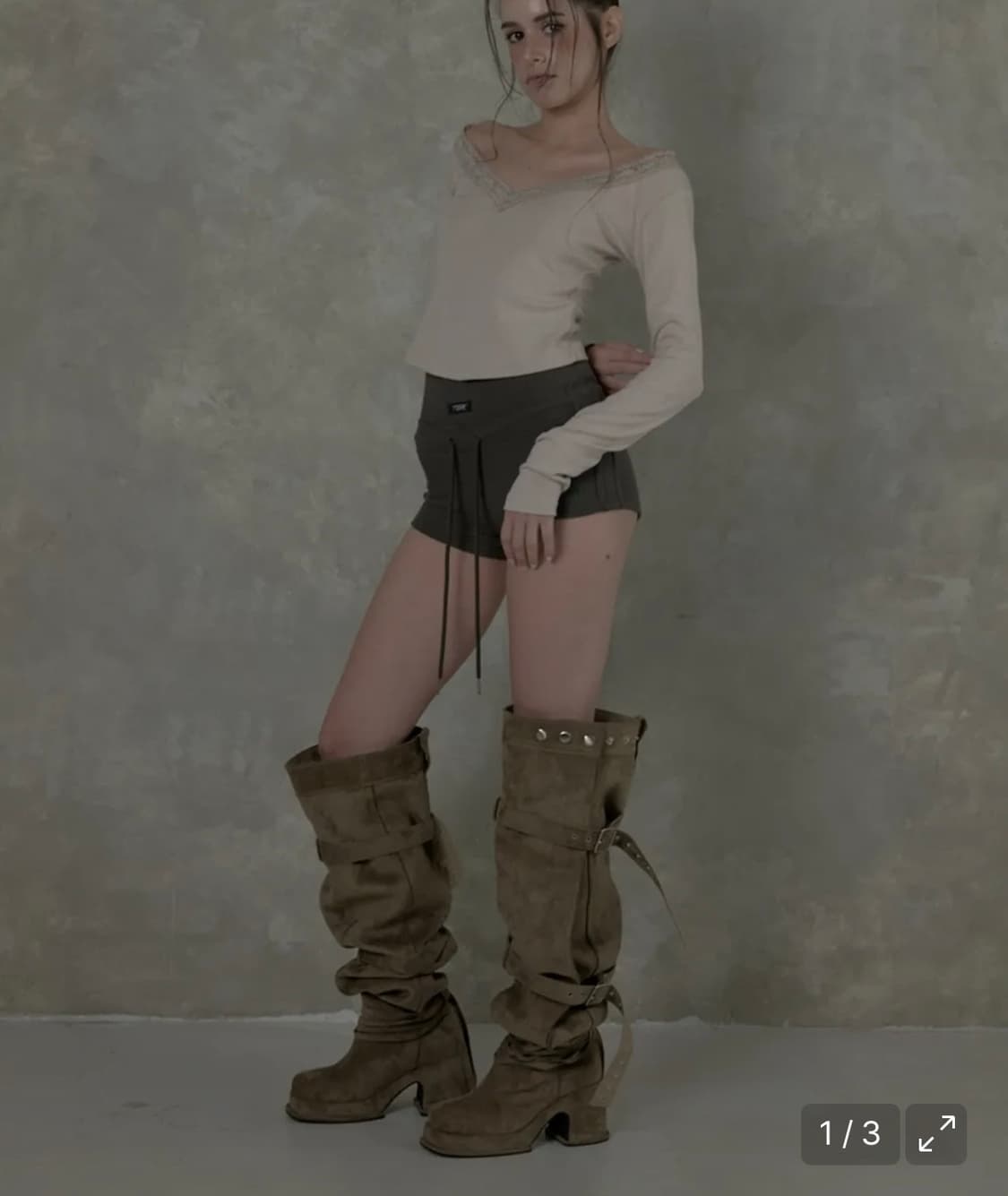 티유알이 하이 핫팬츠 카키 상품이미지3