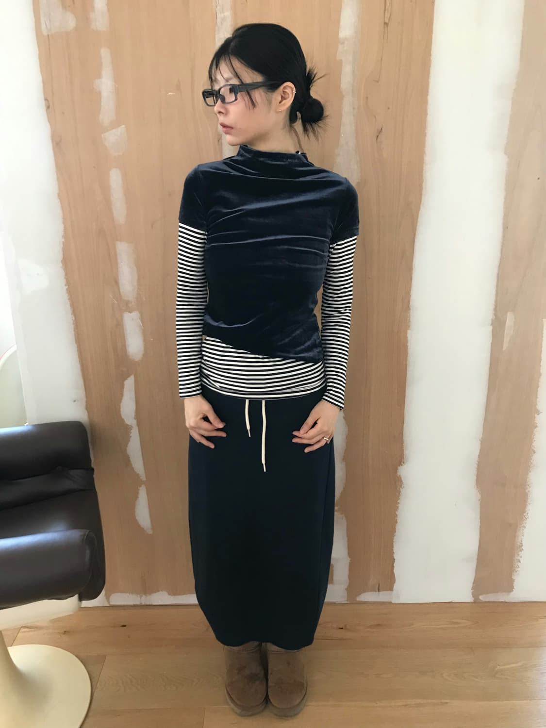 vintage navy velvet top 상품이미지4