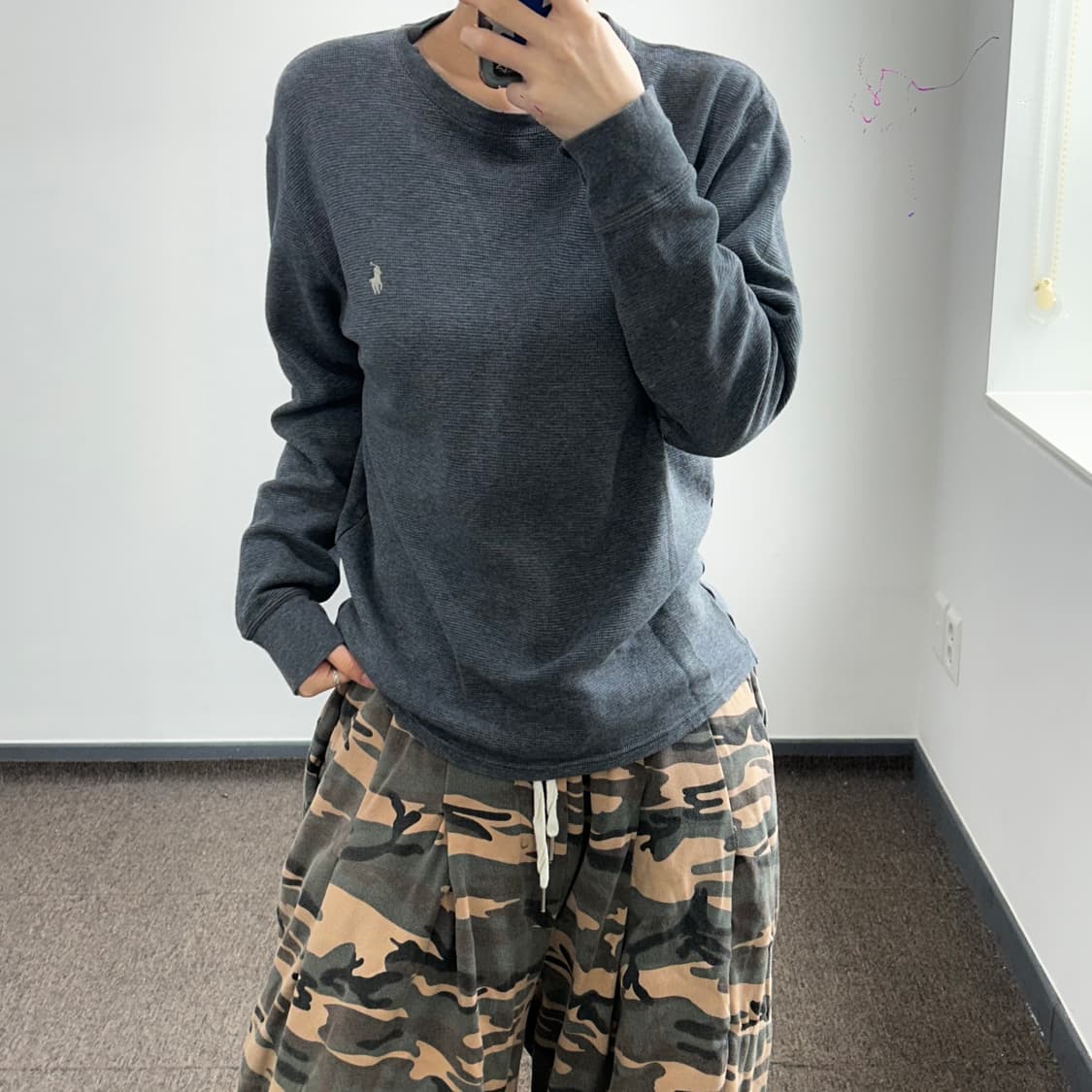 Polo 폴로 화이트 포니 그레이 와플 니트 상품이미지1