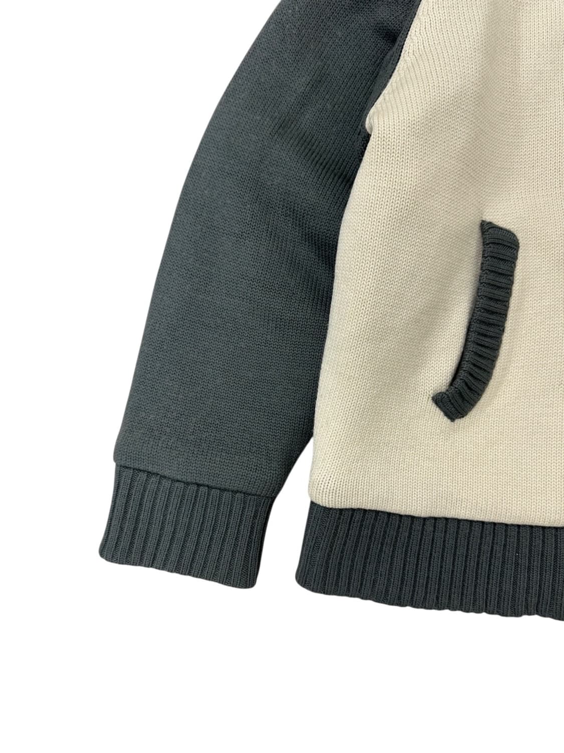 00s 아디다스 스웨터 니트 누빔 자켓 아이보리&그린 (XL)  상품이미지4