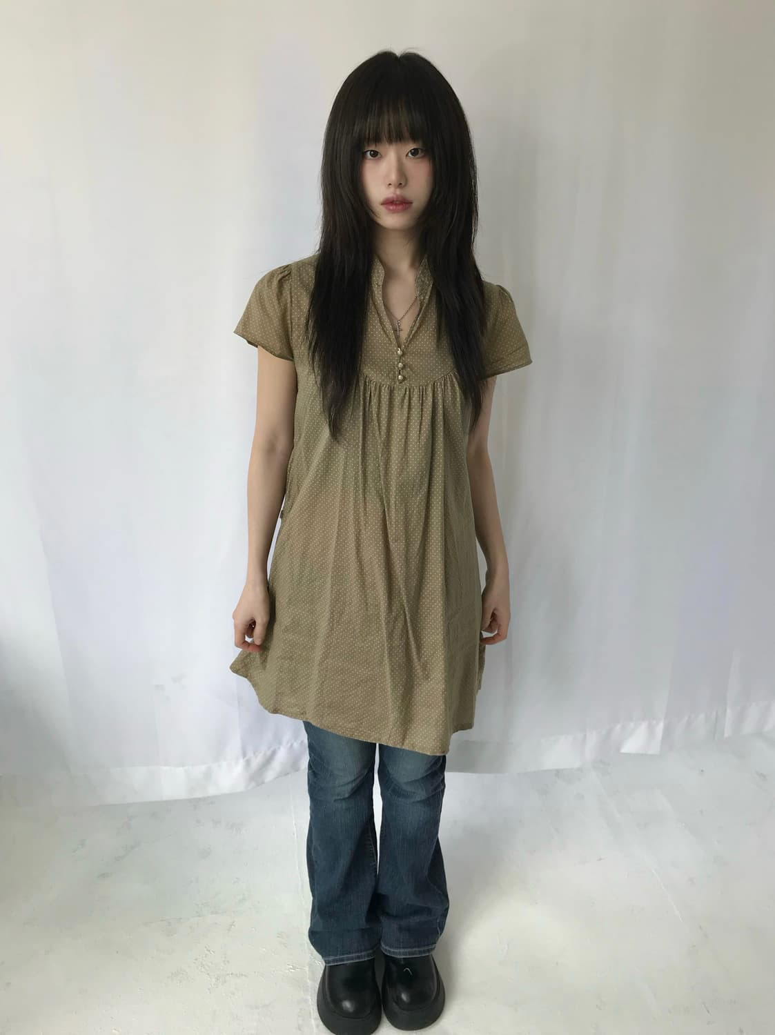 올리브 도트 빈티지 드레스 상품이미지1