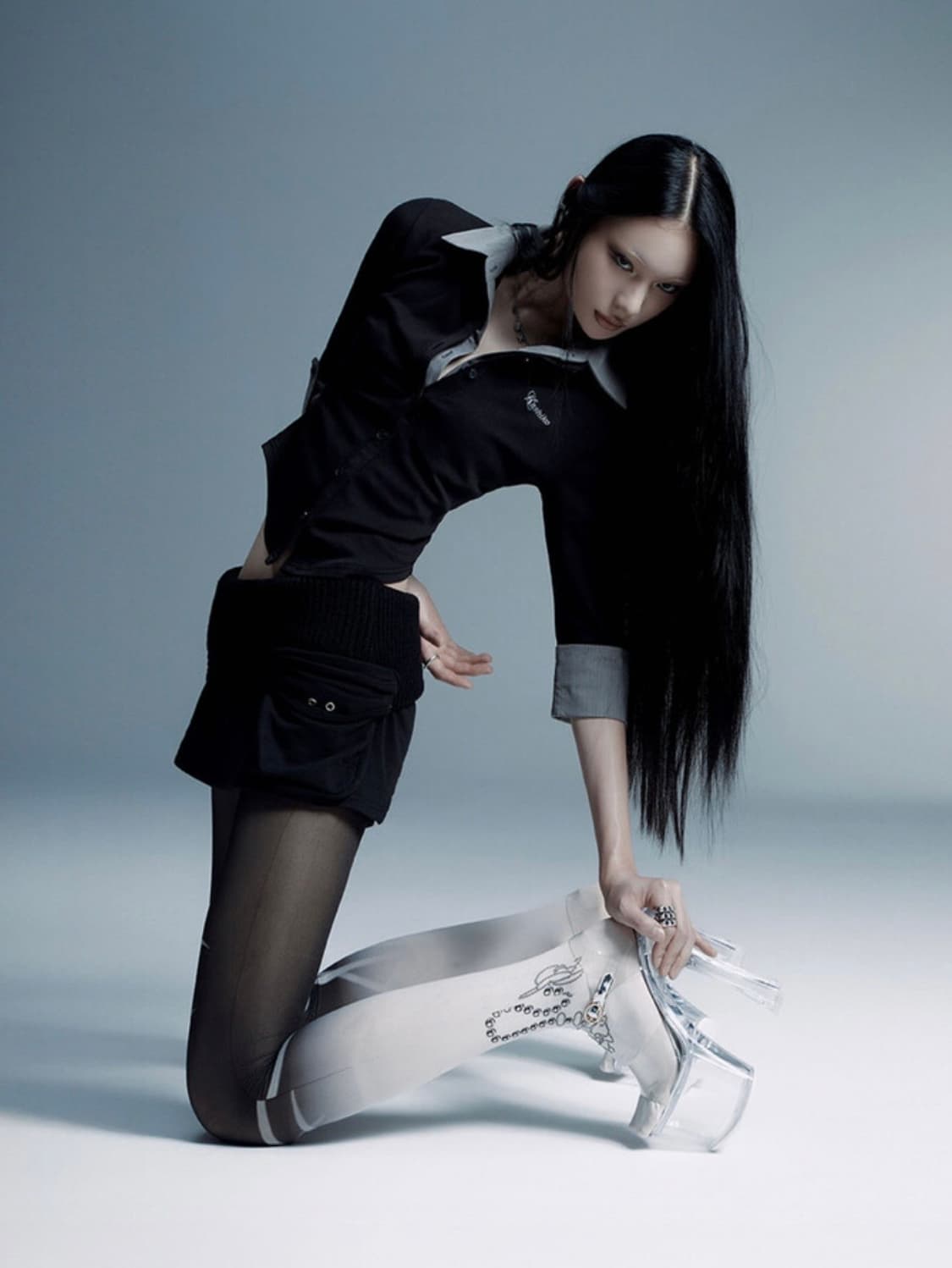 카시코 더블 카라 슬림 셔츠 블랙 S 상품이미지3