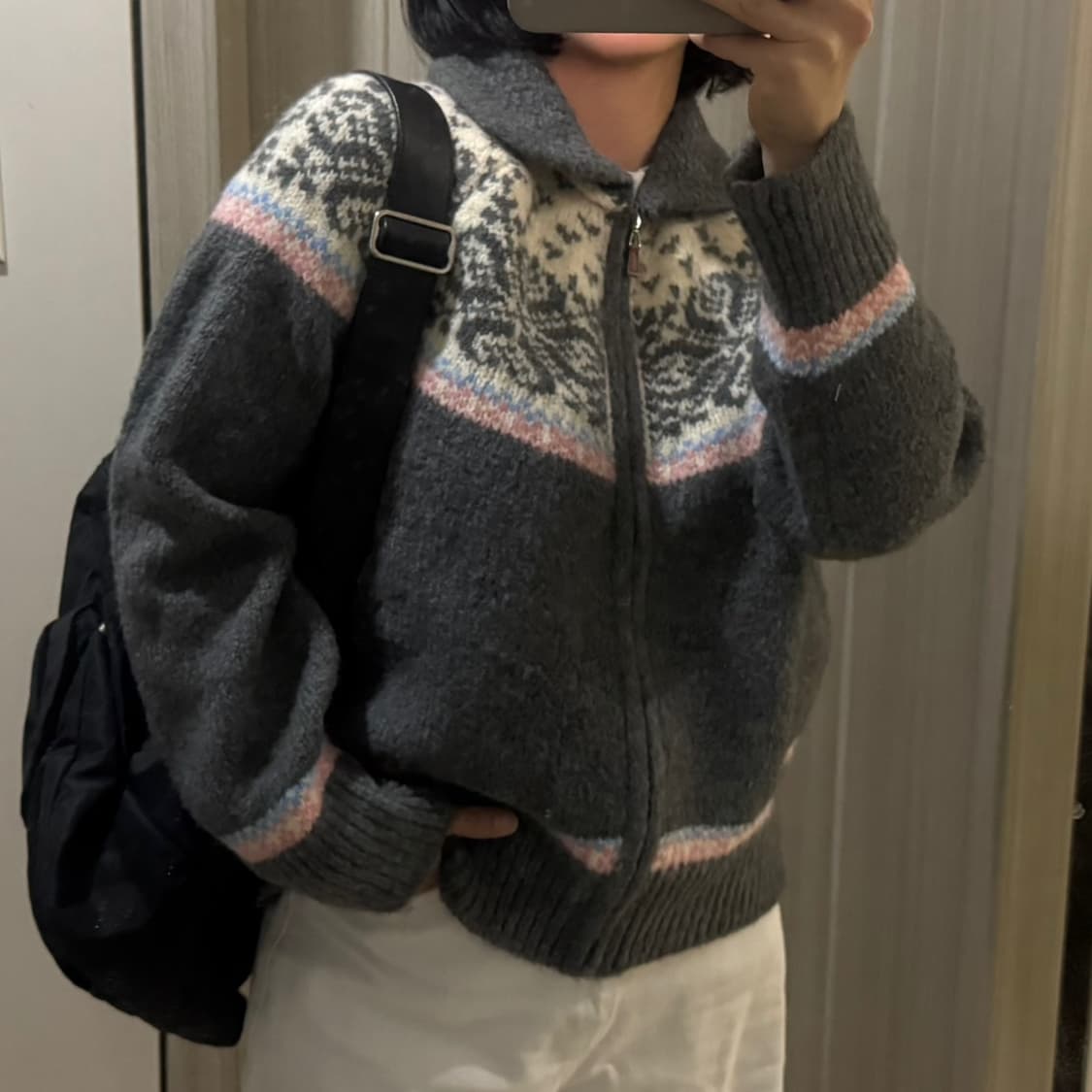 노르딕 패턴 울 니트 가디건 그레이  상품이미지2