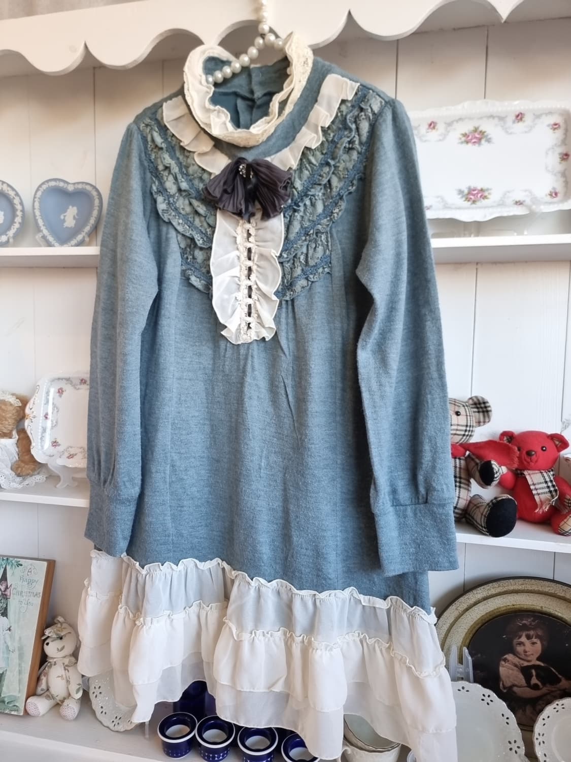 axes femme 프릴 하이넥 레이스 롱니트 원피스 상품이미지4