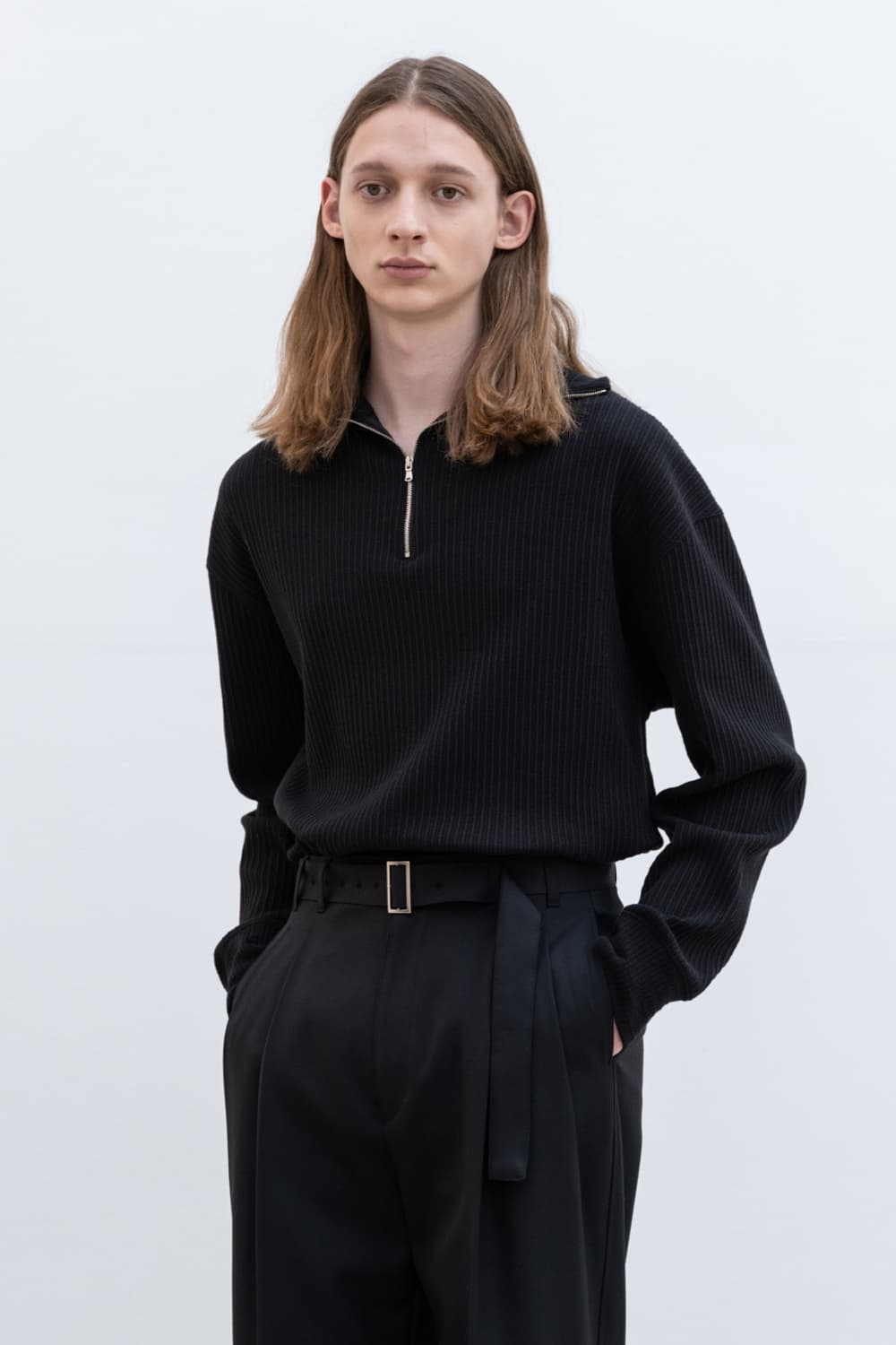 인사일런스 볼드 리브 니트 하프집업 블랙 M 상품이미지3