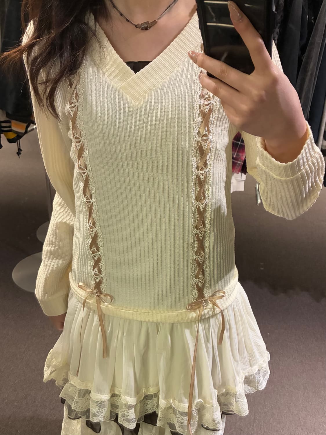 M)AXES FEMME 빈티지 여성 레이스업 디테일 프릴 원피스 상품이미지2