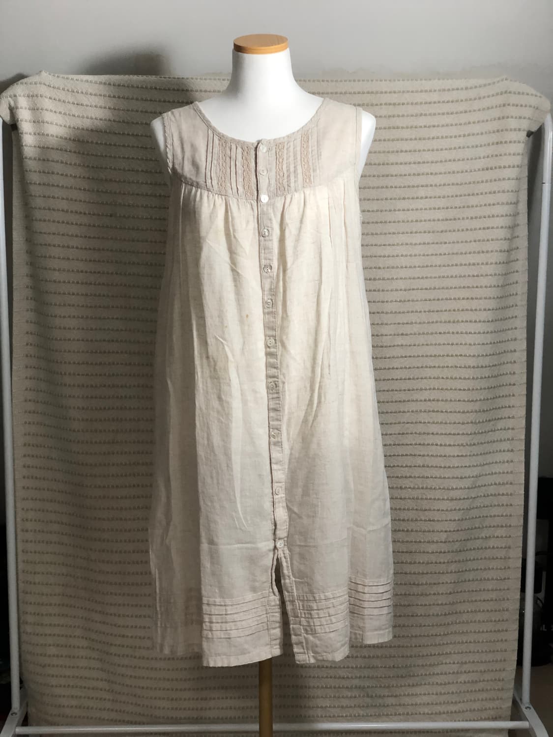 빈티지 베이지 린넨 미디엄 기장 원피스 상품이미지1