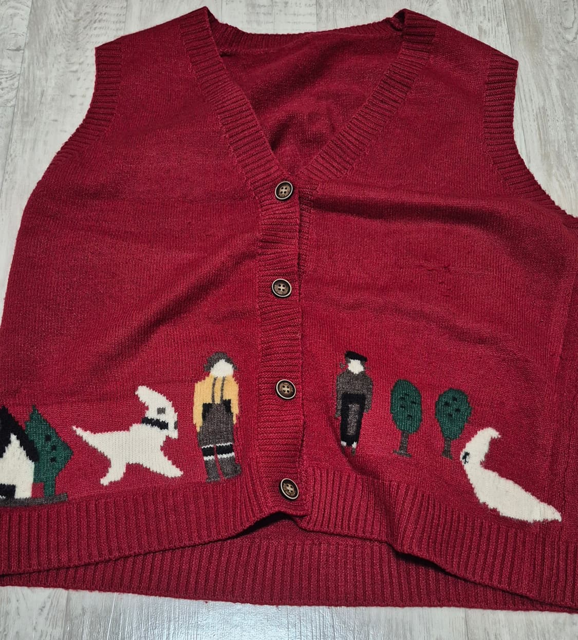 빈티지 그림 니트 조끼 상품이미지1