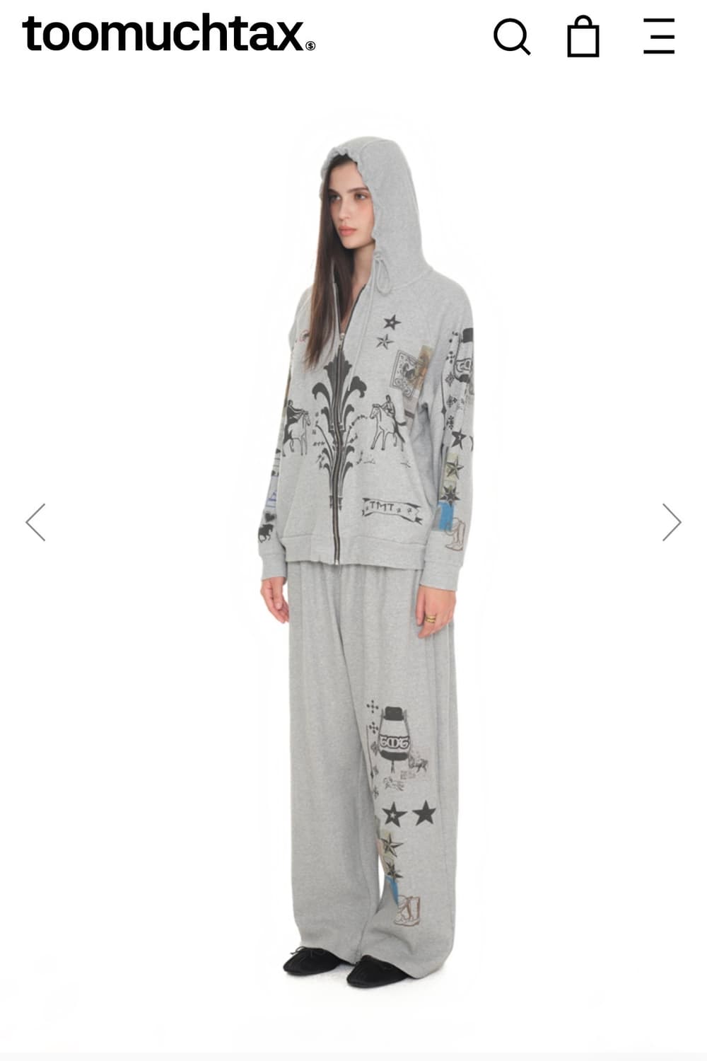 투머치택스 PRINTED WAFFLE ZIP-UP HOODIE GREY 상품이미지2