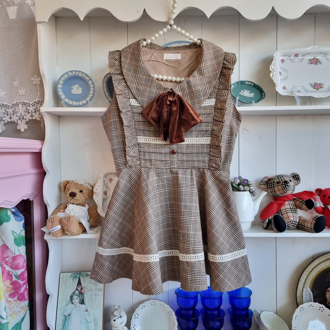 LIZ LISA(리즈리사) 초콜릿무드 체크 레이스 리본 원피스 상품이미지1