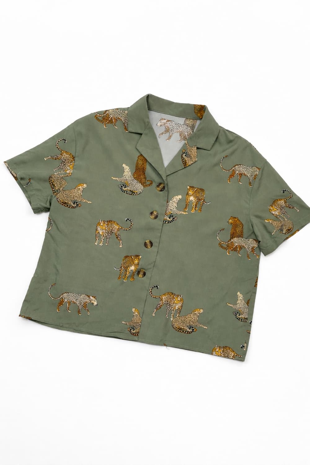 카키 레오파드 패턴 반팔 셔츠 상품이미지4