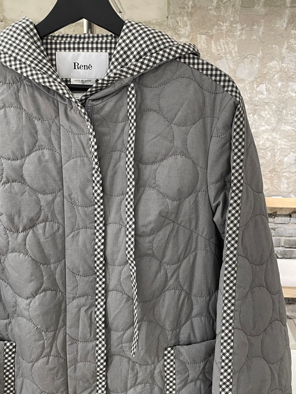르네 그레이 깅엄 체크 패널 퀼팅 후디 자켓 상품이미지3