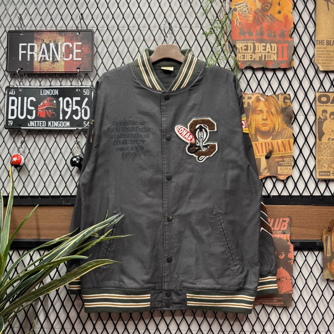 00s USA VINTAGE 바시티 자켓 후면 빅패치 포인트 차콜 상품이미지2