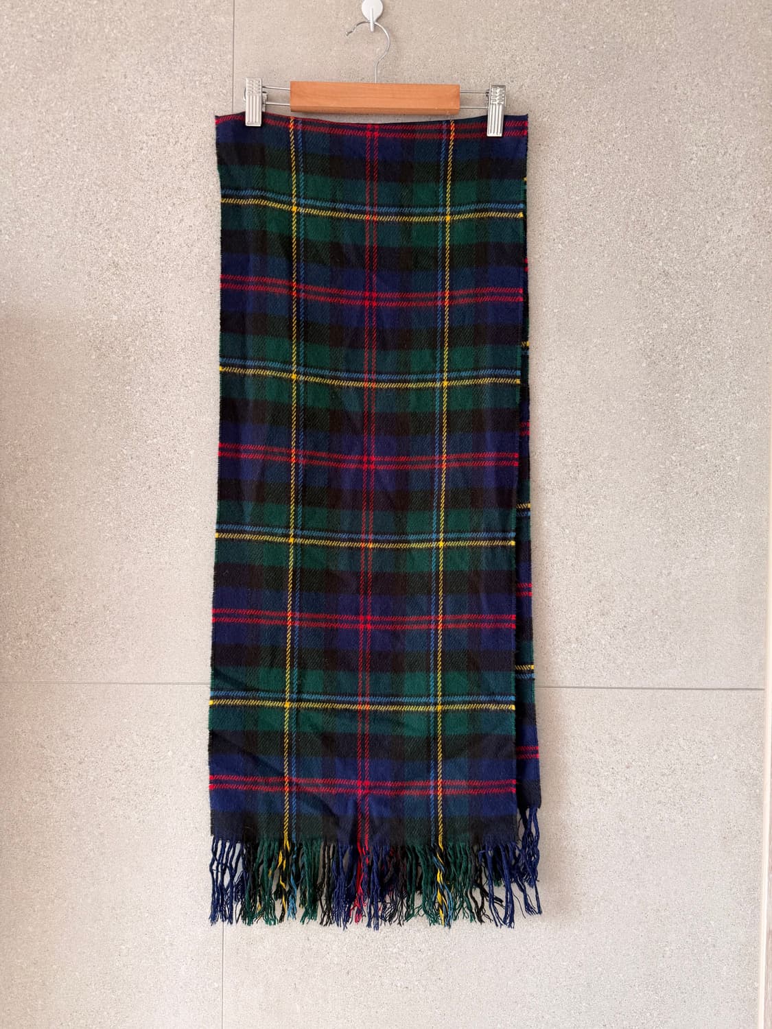 일본제 남여공용 목도리 머플러 그린 네이비 체크 상품이미지1