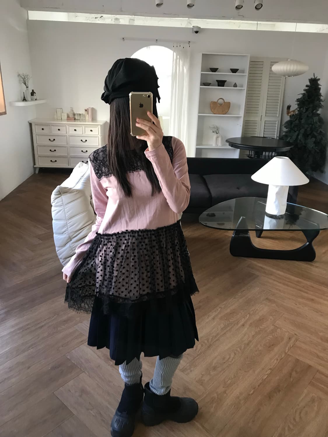 vintage navy pleats skirt 상품이미지5