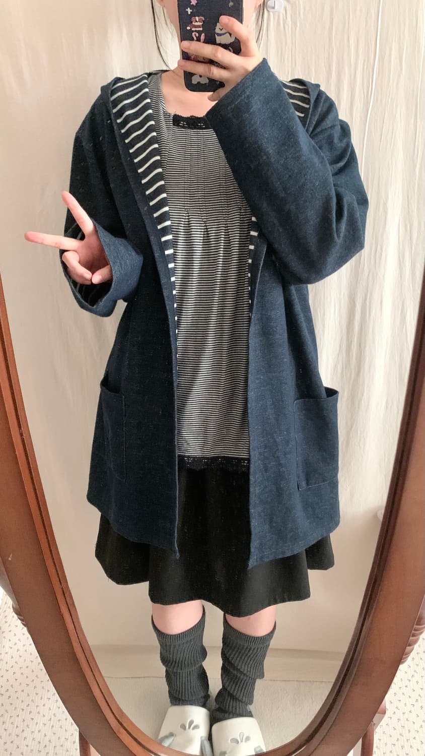 네이비 스트라이프 후드 가디건 상품이미지7