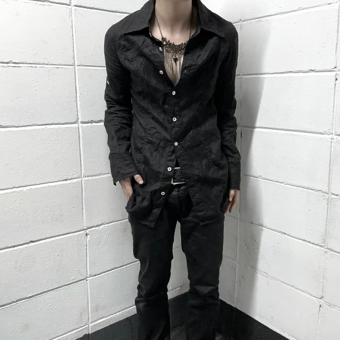 Edge line 00’s vkei shirring shirts 상품이미지1