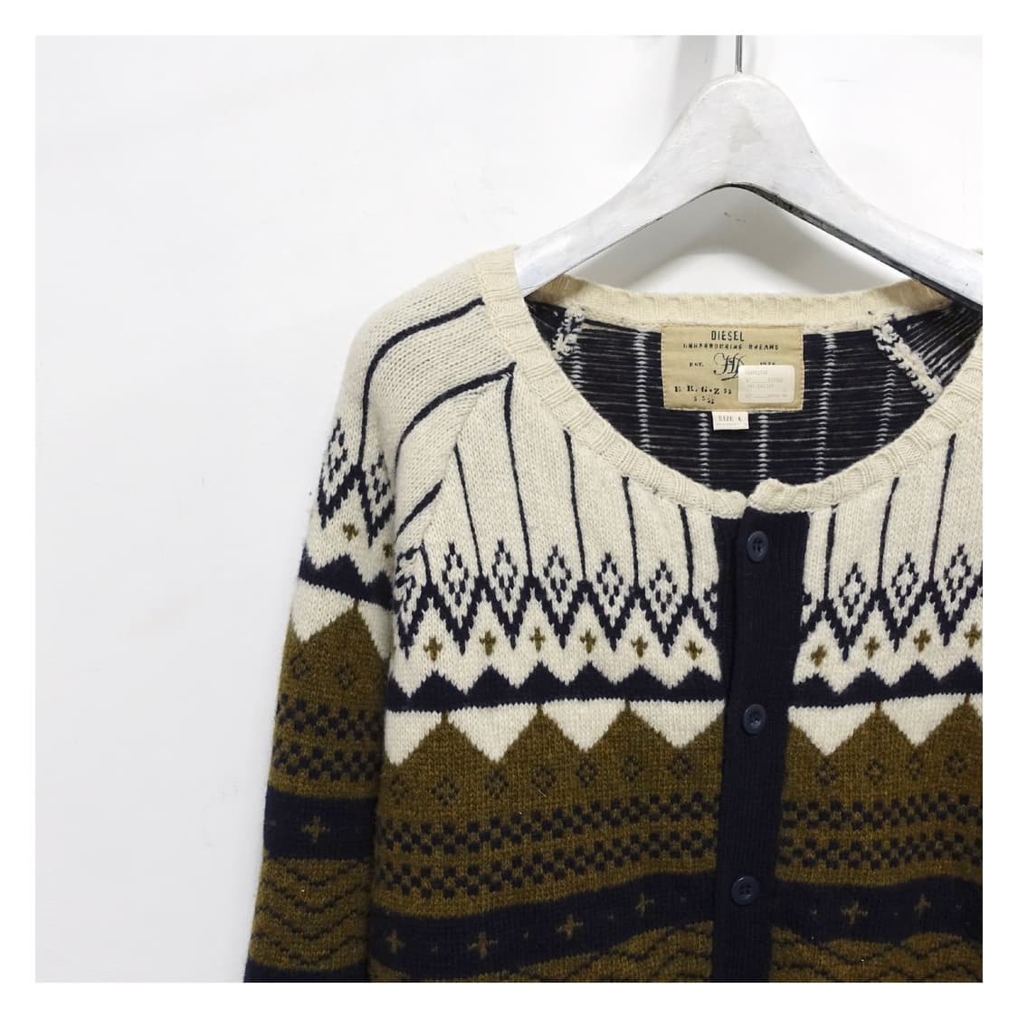 [L] DIESEL 디젤 노르딕 디자인 노카라 울 가디건 상품이미지5