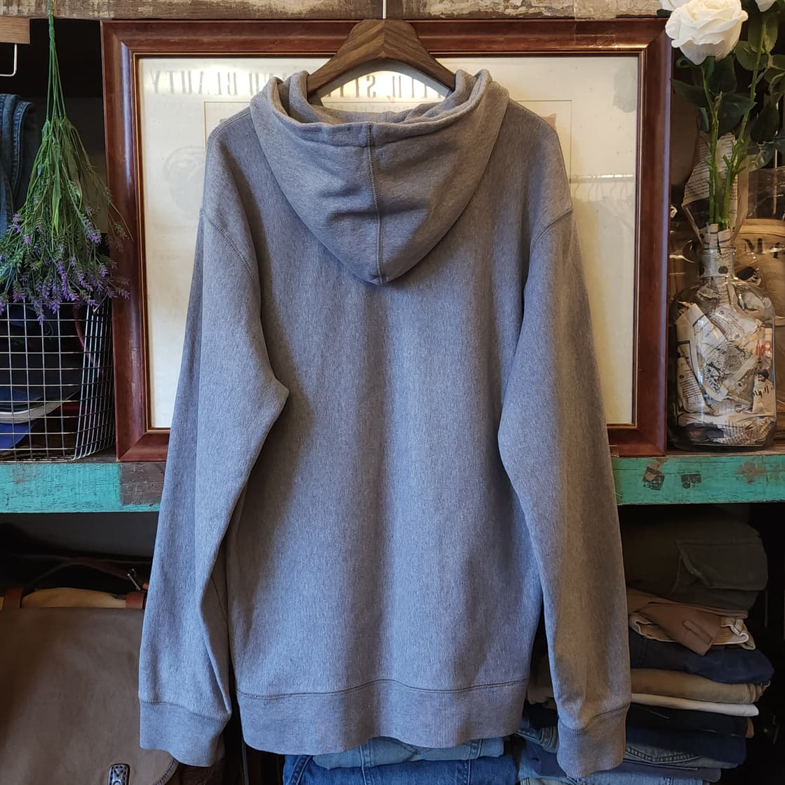 90s 올드갭 리버스위브 후드 스웻셔츠 그레이 레터링 m 상품이미지2