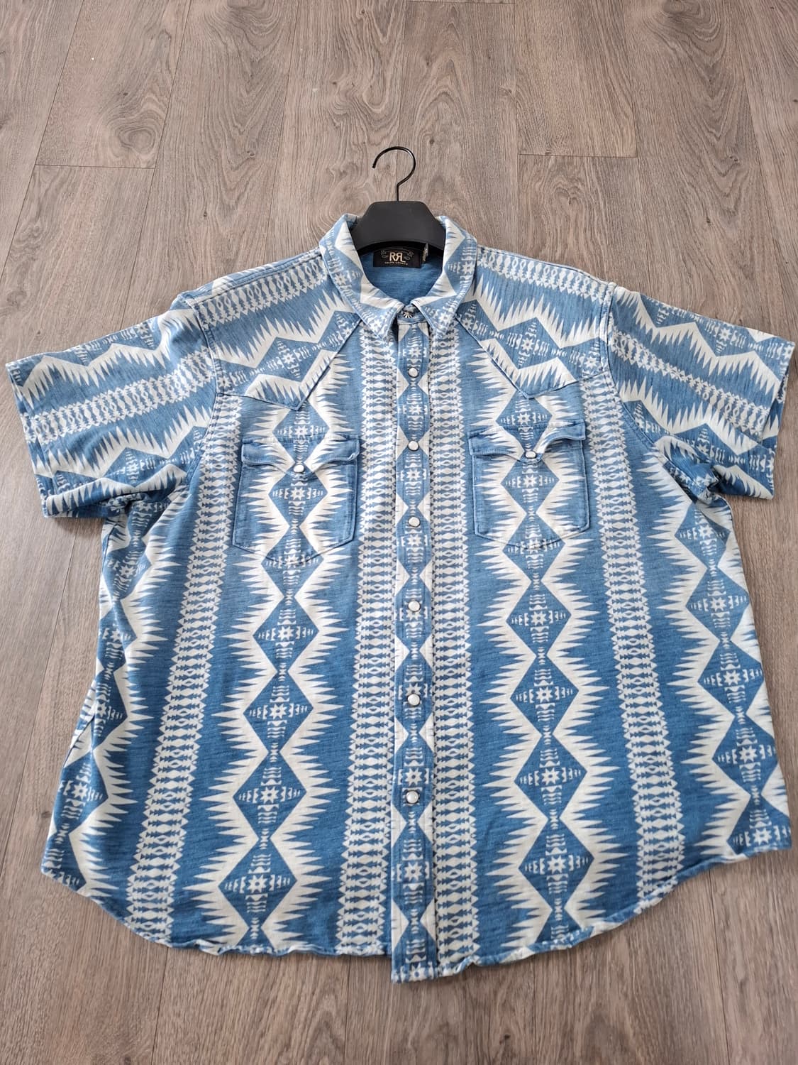 2XL RRL 아즈텍 패턴 웨스턴 반팔 셔츠 블루 상품이미지1