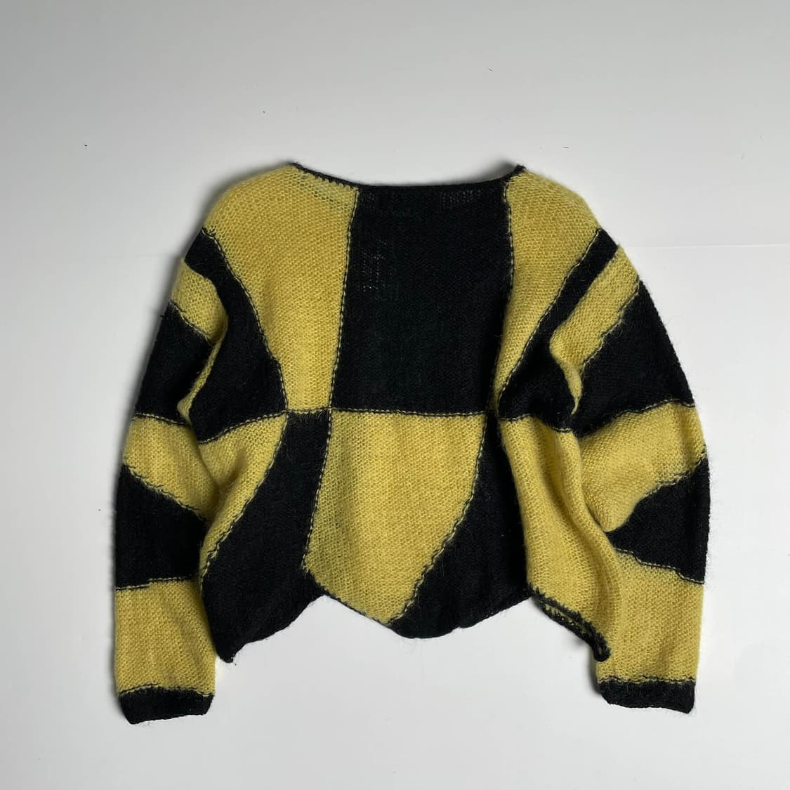 80's kansai 엘로우 블랙 블럭 울 블렌드 니트 상품이미지5