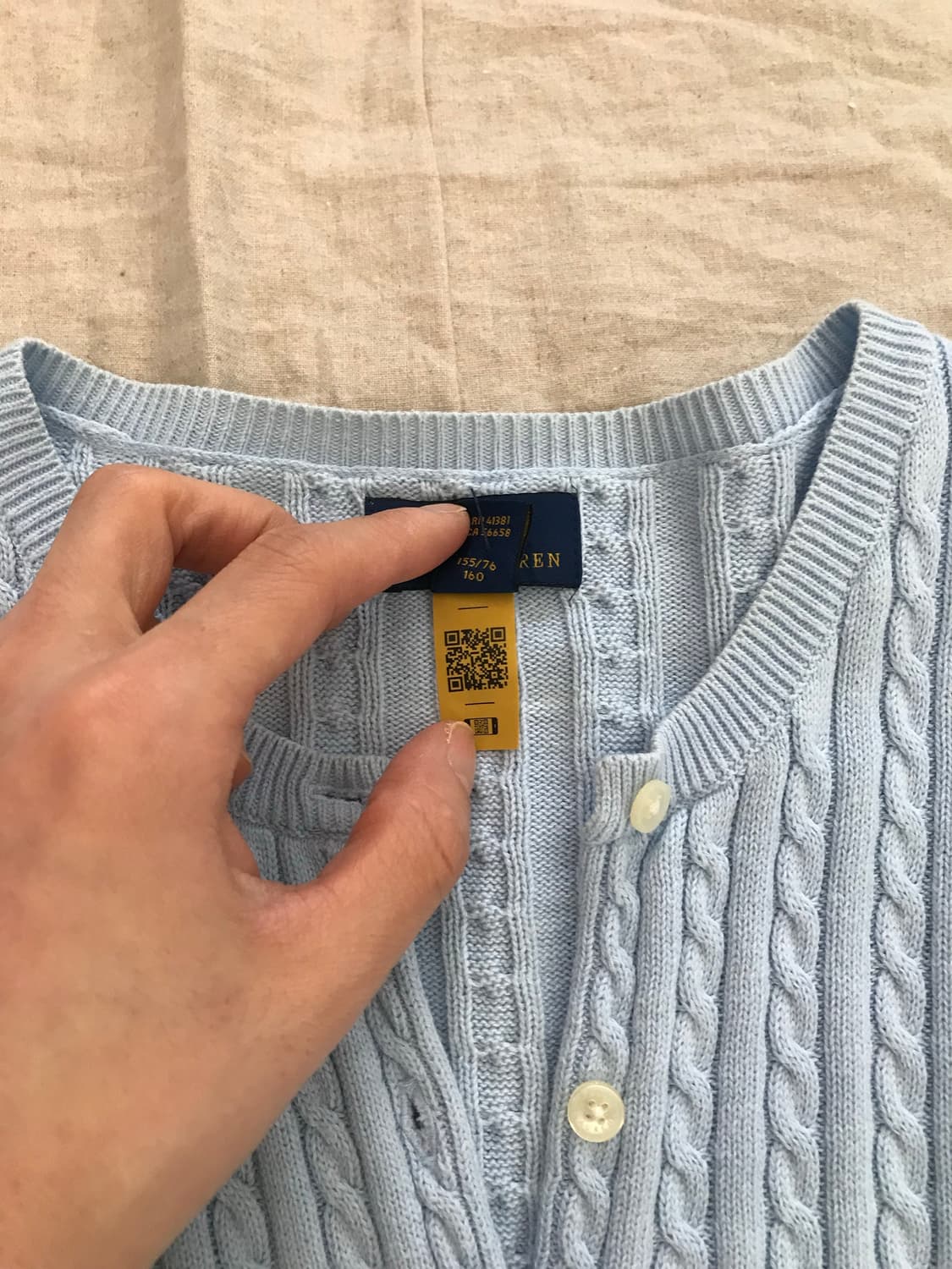 폴로 랄프로렌 QR코드 케이블 니트 가디건 스카이블루 상품이미지8