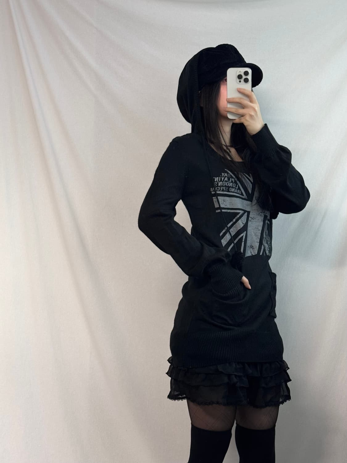 유니온 잭 그래픽 폼폼 후디드 니트 원피스 상품이미지7