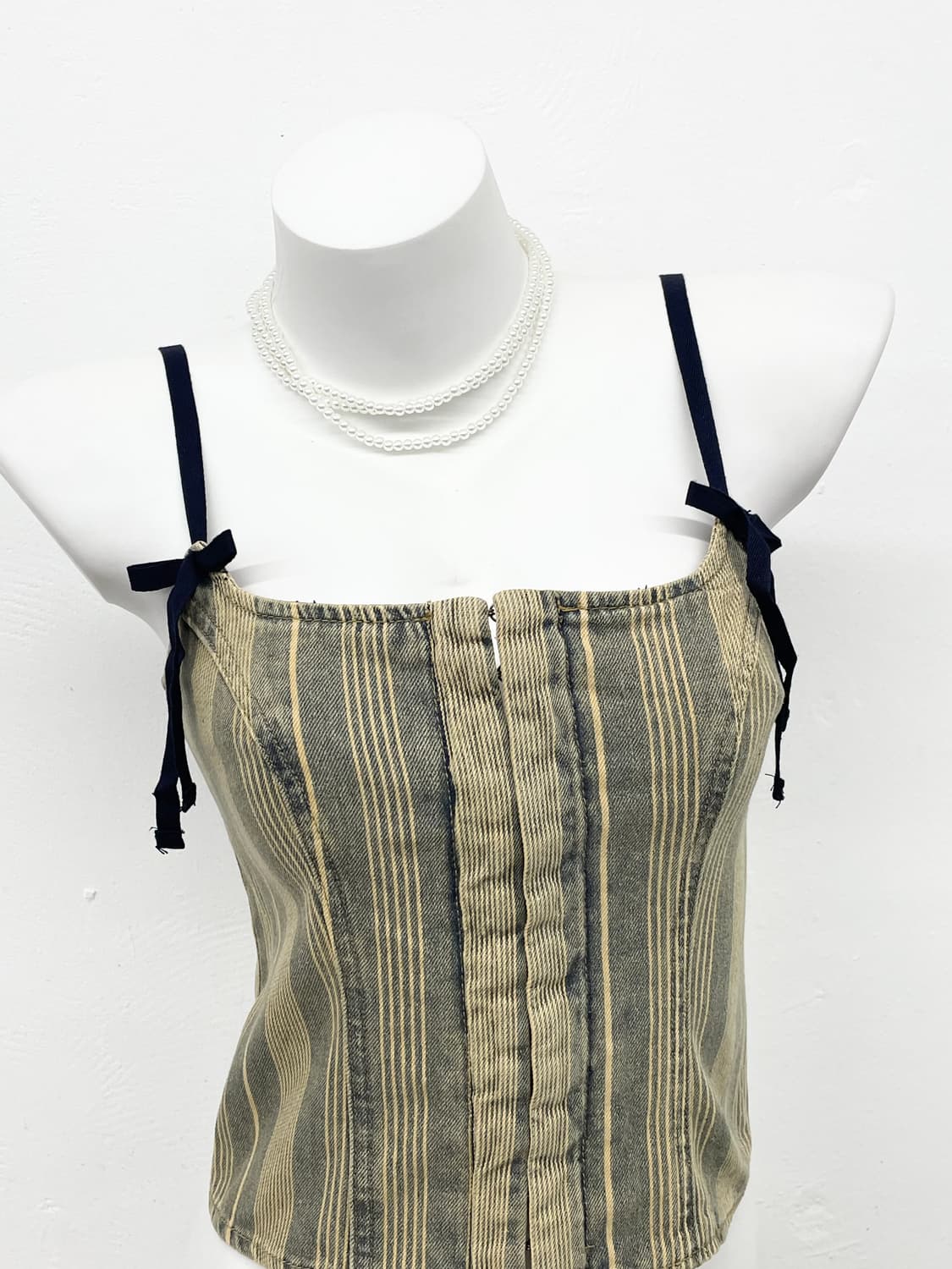 y2k 데님 후크 리본 코르셋 탑 상품이미지2