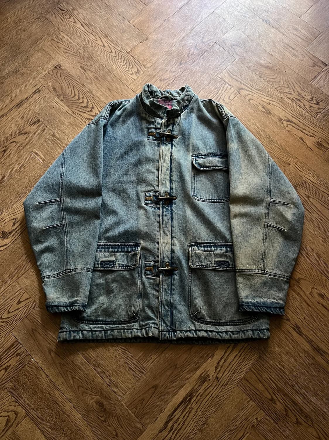 [M]USA 빈티지 체크 라이닝 파이어맨 후크 데님 초어 자켓 상품이미지1