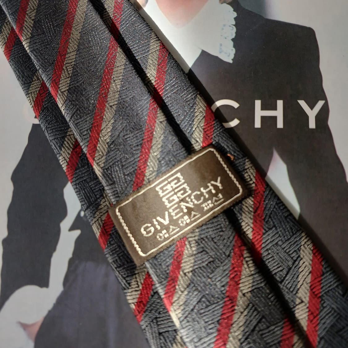 지방시 넥타이 레드 사선 자카드 패턴 8cm A~B등급 A19858 상품이미지6