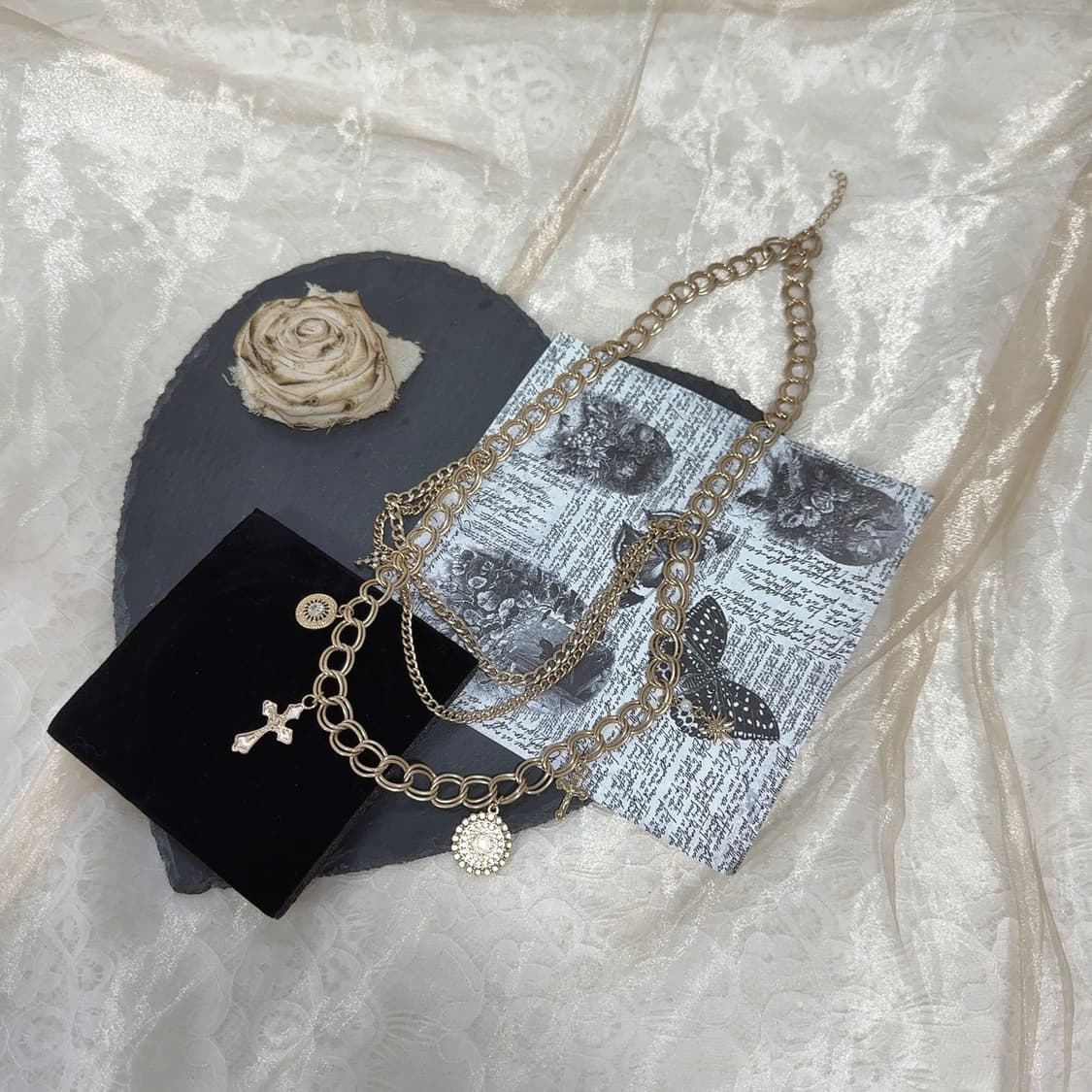 빈티지 중세 십자가  쿠바체인 레이어드 목걸이 상품이미지2