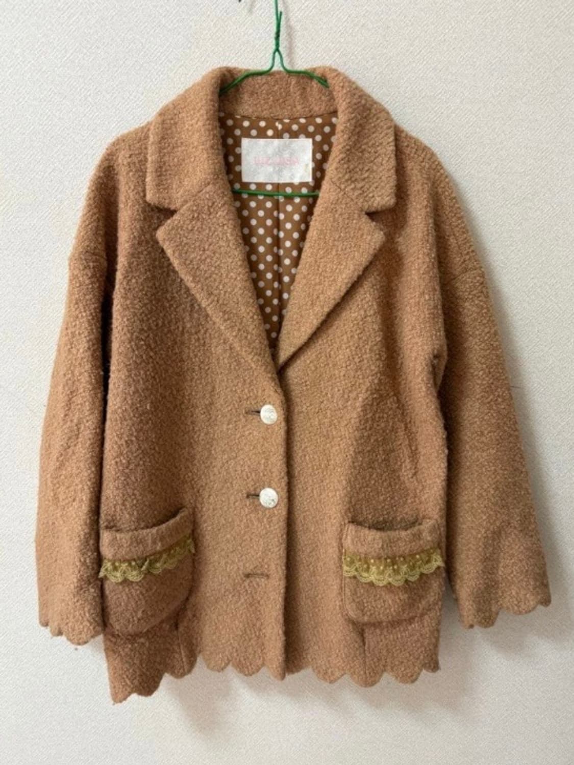 리즈리사 도트 리본 브라운 코트 자켓 카멜 모리 라떼갸루 엑시즈팜 상품이미지1