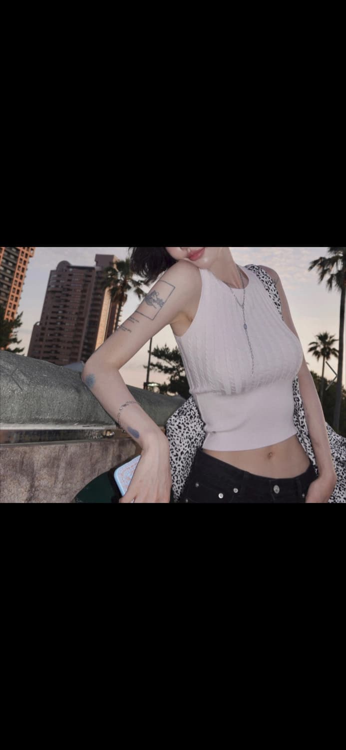 페일제이드 케이블 레이온 니트 슬리브리스 핑크 민트 상품이미지5