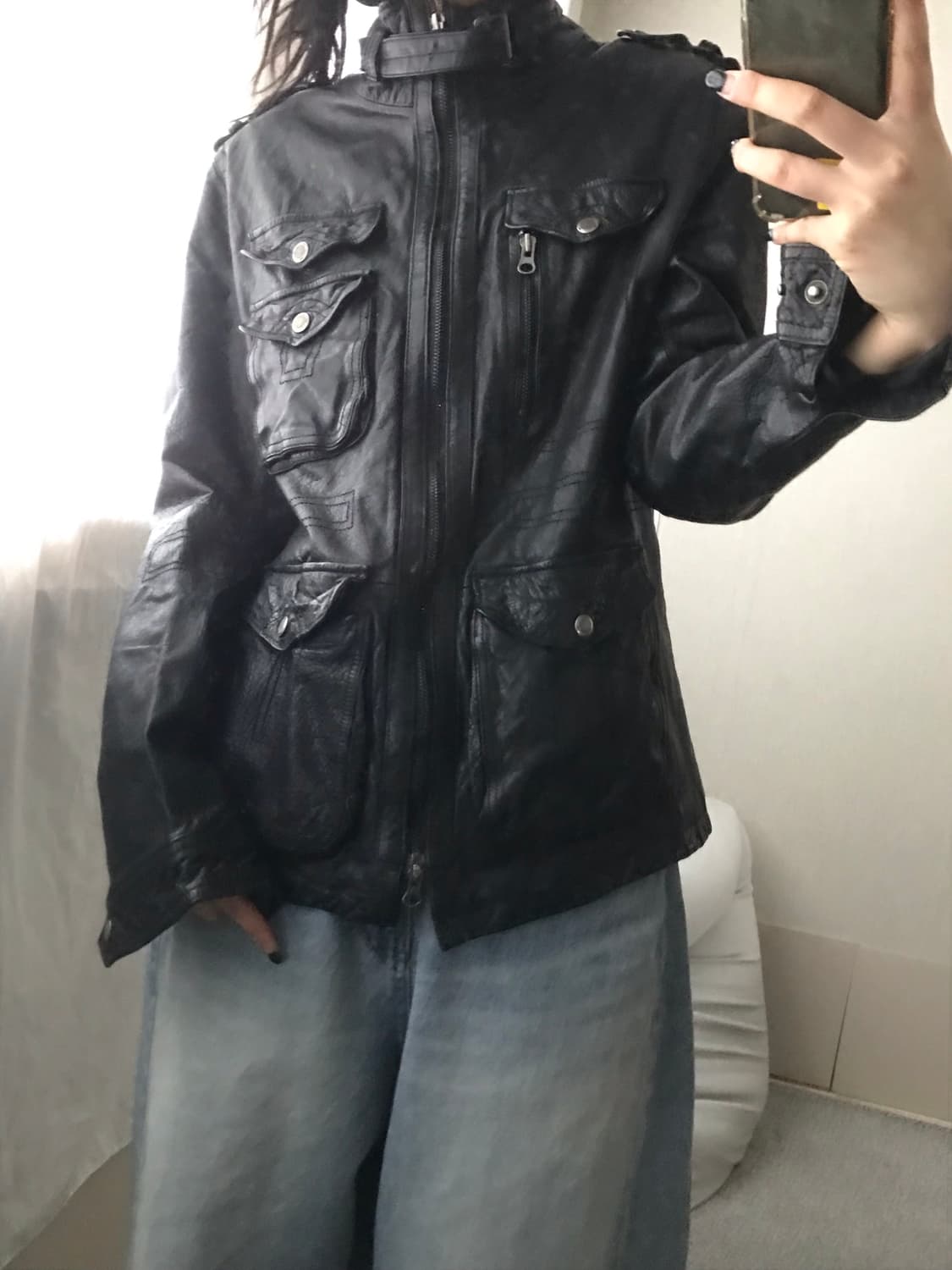 빈티지 넥버클 디테일 레더자켓 상품이미지2