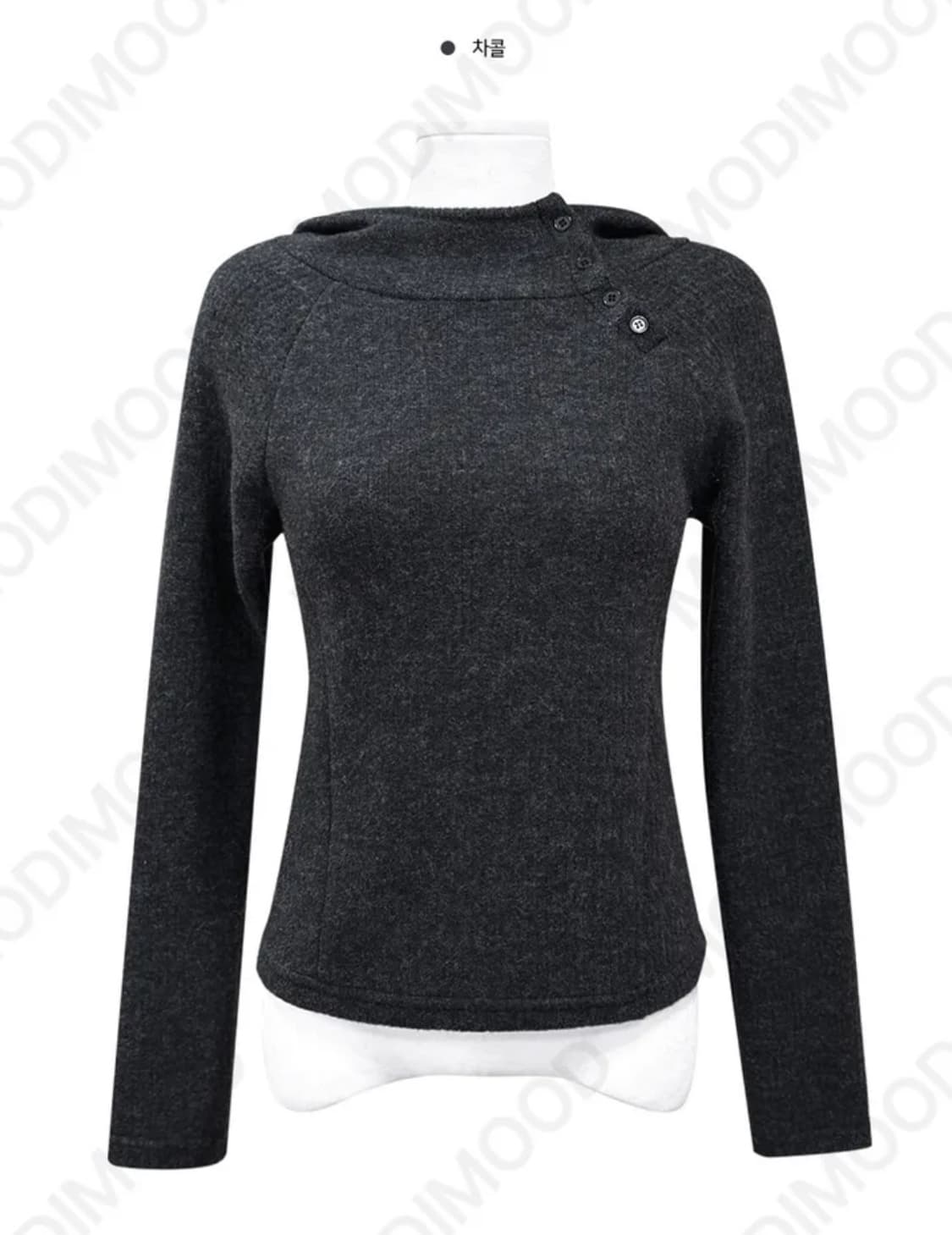 모디무드 후린 기모 하이넥 골지 후드 니트 그레이, 베이지, 차콜 상품이미지6